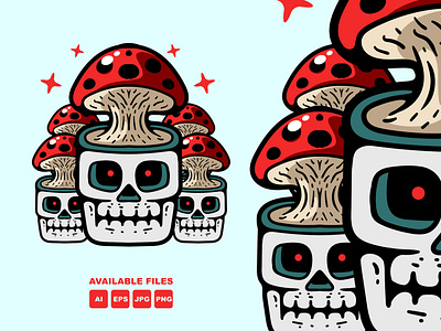 mushroom skull illustration