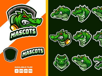 Crocodile Mascots Set Collection animals character collection crocodile design eagle logo illustration logo mascots set