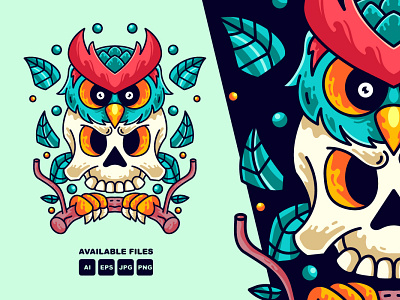 Owl With Skull Illustration animation bird eagle logo illustration logo mascots owl skull