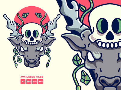 Skull With Deer Illustration animals branding character deer illustration owl skull