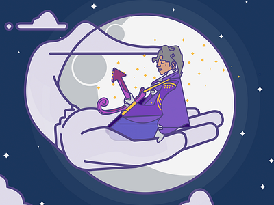 The Purple Prince 80s clouds guitar icon illustration moon music prince purple rock vector