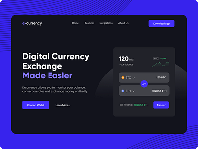 Excurrency - Crypto Exchange Landing Page Concept balance bitcoin cash currency digital currency etherium exchange excurrency money rates