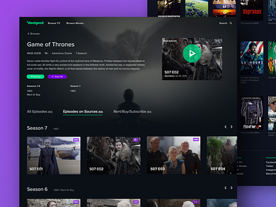 Reelgood.com app game of thrones movies product design streaming tv ui video web