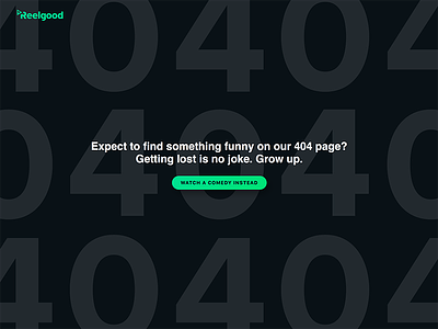 A Reelgood 404 404 desktop error page sans serif svgs web design