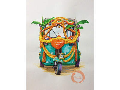 Decorated Auto rickshaw water color