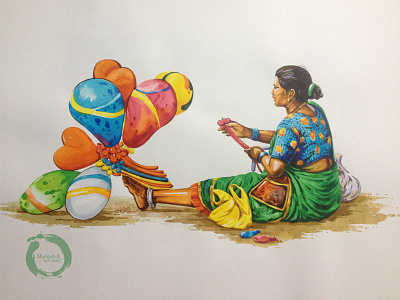 Women selling Balloons watercolor