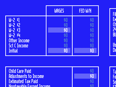 Taxes program circa 1993 bitmap bitmap font blue grid pixel pixel font retro select taxes unix vintage white