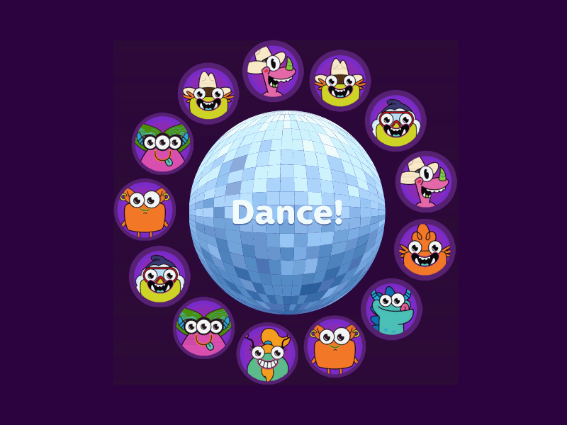 Let's have a dance party! avatar button buttons character circular circular menu dance disco disco ball menu monster