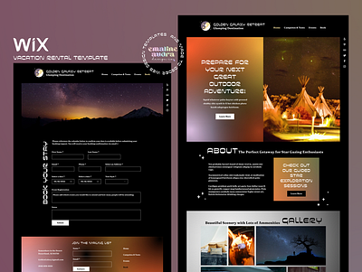 Space Themed Vacation Rental Wix Template airbnb bed and breakfast booking branding cabin camp glamp gradient hotel rainbow rental reservation short term space star theme vacation vrbo website wix