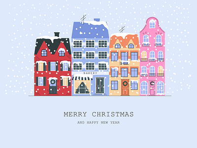 Merry Christmas christmas time colourful houses flat design graphic design house illustration merry christmas snow vector winter