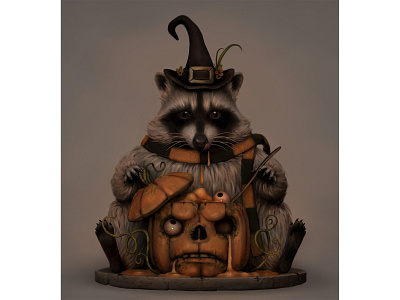 Halloween Feast 3d cartoon character design concept art digital sculpting halloween illustration pumpkin racoon zbrush