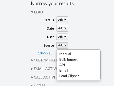 Narrow your results bootstrap close.io crm filters search