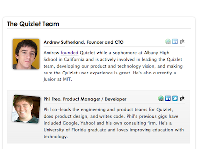 Quizlet Team Page css3 gradient team ui web
