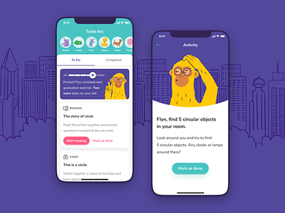 Kidappolis – Learning App for Kids android app banana button illustration ios kids learning mobile monkey procreate progress school tasks ui ux vector