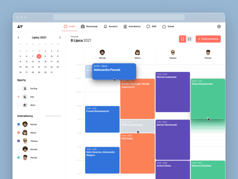Hypers – Schedule View calendar crm crm dashboard crm software dashboard date design desktop drag and drop hypers management schedule snowboard sport surfing time timesheet timetable ui web