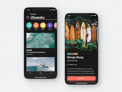 Hypers Mobile App – Search + School Details Views (Dark Mode) android bali clean dark mode details flutter fresh ios minimal mobile app modern school search search results surfing tags ui ux