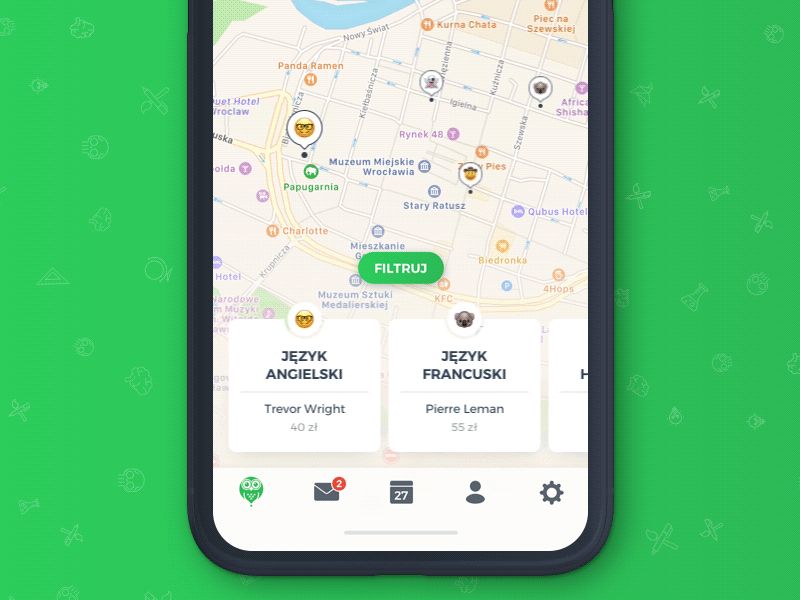 🦉 Korki – Suggested for You (Map Screen) ios ios 11 iphone x korki map private lessons school suggestion teacher ui user interface ux