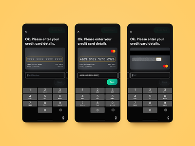 Credit Card details collection – Payment Process android app app design checkout conversational ui credit card data collection ios payment payment form shopping uidesign ux ui design