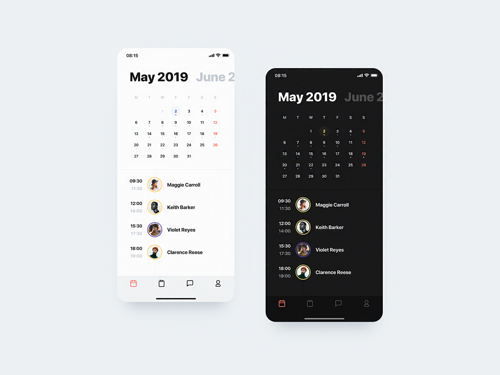 🏄🏻‍♂️ Calendar View (Light Dark Mode) by Paweł Szymankiewicz on Dribbble