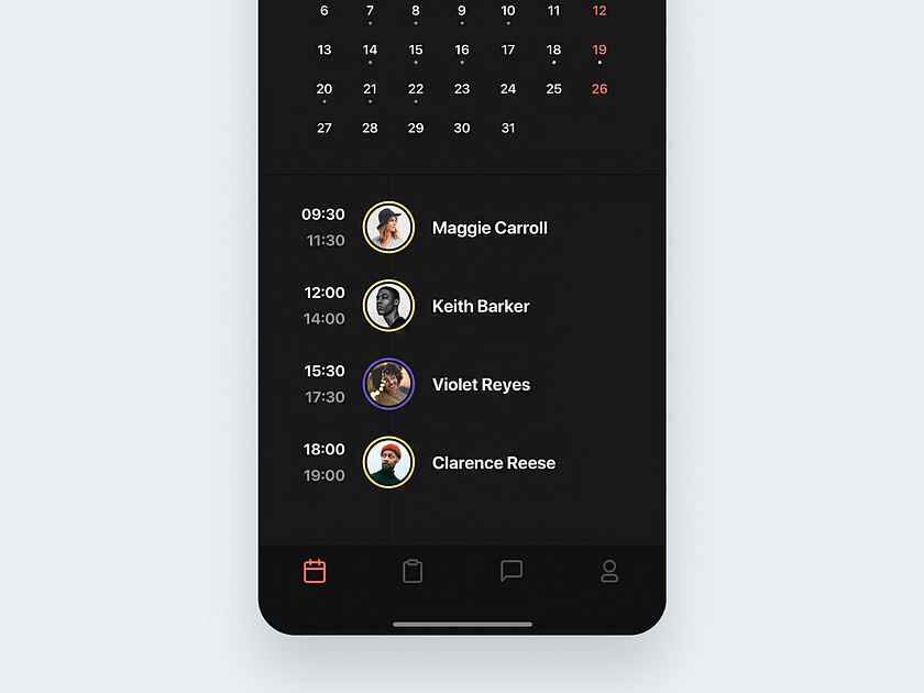 🏄🏻‍♂️ Calendar View (Dark Mode) by Paweł Szymankiewicz on Dribbble