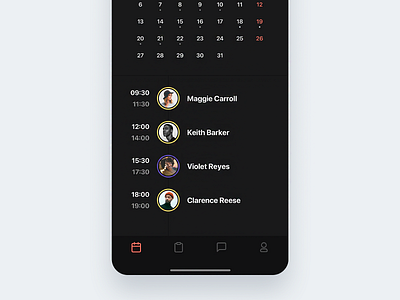 🏄🏻‍♂️ Calendar View (Dark Mode) android app app design calendar calendar app clean dark mode flutter ios minimal minimal app night mode ui user interface ux