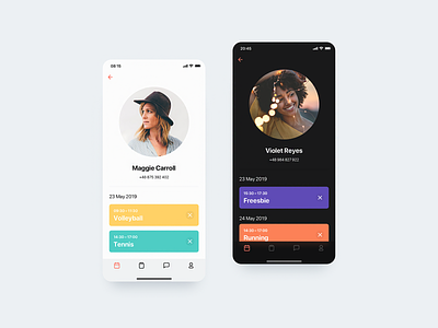 🏄🏻‍♂️ Personal Schedule View (Light & Dark Mode) android app app design clean dark mode flutter ios minimal minimal app night mode profile profile card schedule ui user interface ux