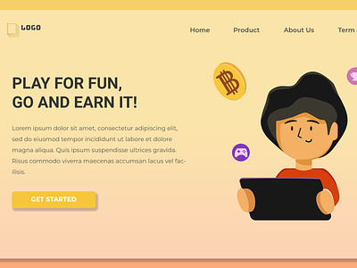Gamer Landing Page Illustration bitcoin child crypto flat flat design game illustration landing page ui vector