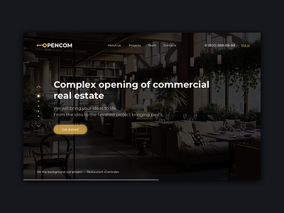 Opencom - Main screen branding construction gold key landing luxury open style ui ux web