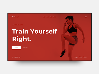 Fitness Landing clean clear dailyui design fitness grid gym inspiration interface red sketch training ui ux web webdesign website woman