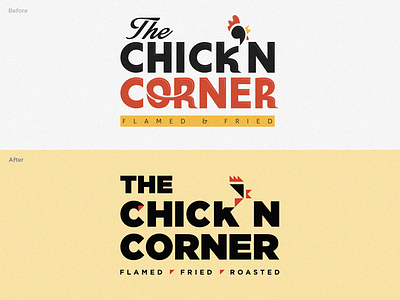 Old logo concept redesigned (Chick'N Corner) 3 before after chicken corner design geometry identity lettering logo senegal