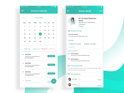 Doctor Schedule & Profile application design booking calendar color doctor doctor app doctor profile health care info interface design profile schedule ui ux