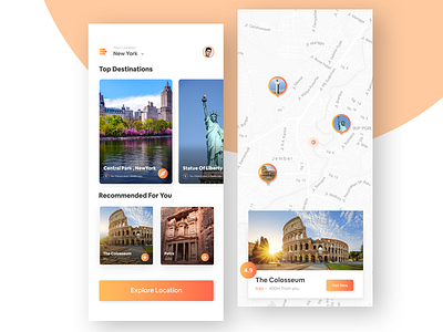 Traveling App Screen app app design application design booking cards color design explore gradient interface design location location app track tracking travel app travel guide ui uidesign ux uxdesign