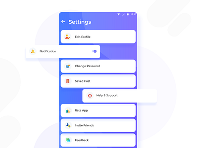 Settings UI Sample For Food App !! color food app gradient graphics iconpgraphy icons minimal password profile rating settings support ui uidesign ux