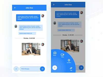 Chat Screen Concept app app animation app animations attachments chat chat ui chatting app collapse contact expand files floating location media messages photo swipe trending ui user chat video animation