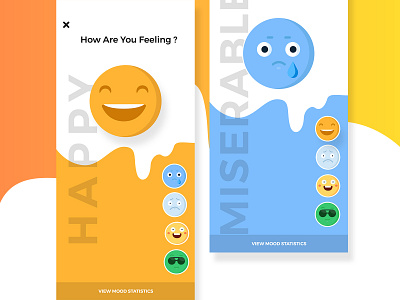 Mood App Concept app application cards color emoji emoticon expression feelings gradient happy illustration mood mood board sad smiley statistic techugo ui uidesign