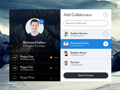 Add Collaborator - Modal (PSD) app buttons flat icons invite ios list profile psd search sidebar ui