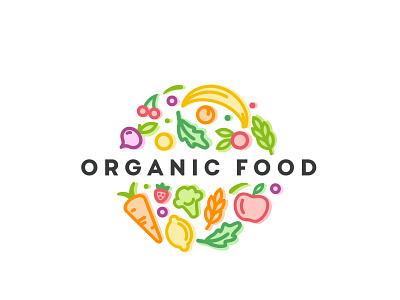 Organic Food Logo abstract art branding circle design diet eating food fresh fruit health icon illustration logo ui ux vector vegan veget vegetables