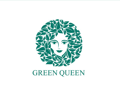 Green Queen Logo beauty branding circle design face female girl green head icon illustration leaf logo nature queen salon spa ui vector woman