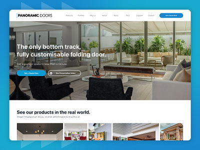 Panoramic Doors • Proudly Manufactured in 🇺🇸 blue cyan design landing minimal page ui userinterface ux web webdesign website