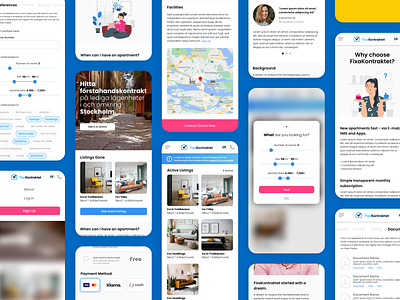 FixaKontraktet • Fixing Housing in Stockholm 🇸🇪 blue housing listing mobile pink stockholm sweden ui ux web yellow