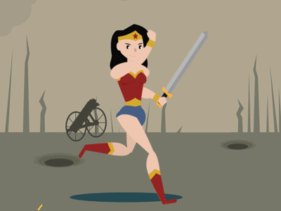 Wonder Women running into battle adobe aftereffects animation dc design motion graphics rubber hose super hero wonder women world war one