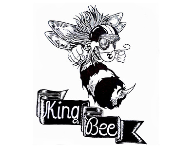 King Bee bee black custom drawing freestile hand drawn illustration ink type white