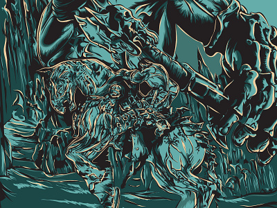 Poster Darksiders II blue darksiders drawing horse horseman illustration illustrator poster vector yellow