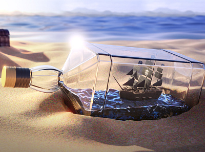 Where Jack Daniels stores their ships 3d art beach blender boat bottle concept jack daniels pirate sand ship whiskey