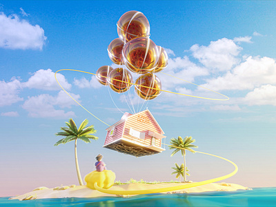 When UP meets Dragon Ball 3d art blender disney dragon ball edit floating goku house kame manipulation mesh up photoshop pixar