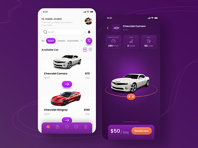 Chevrolet Rental Car Mobile App car graphic design illustration mobile app mobile app concept purple ui ui design ux