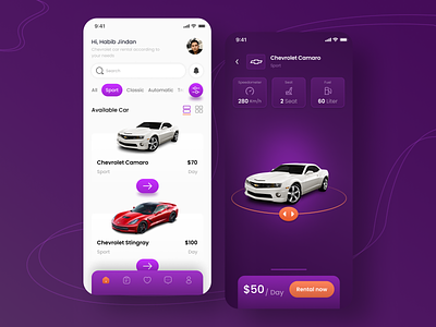Chevrolet Rental Car Mobile App car graphic design illustration mobile app mobile app concept purple ui ui design ux