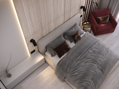 Bedroom and Marsala colour 3d design fire place interior design living room natural stone open space visualisation