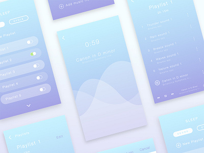 Sleep Mode app calm carbono concept design gradient sleep sound ui ux