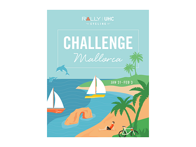 Challenge Mallorca graphic beach bike race biking cycling illustration pro cycling races racing simple spain vector